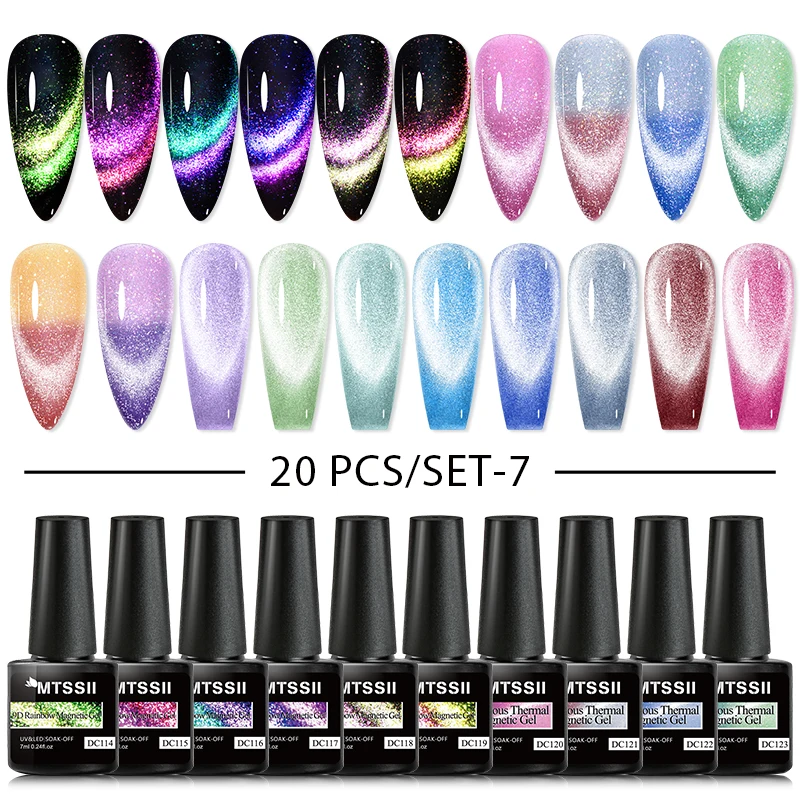 Mtssii 20pcs/set Gel Nail Polish 9D Reflective Glitter Cat Magnetic Gel Semi Permanent UV Gel Soak Off Nail Varnish