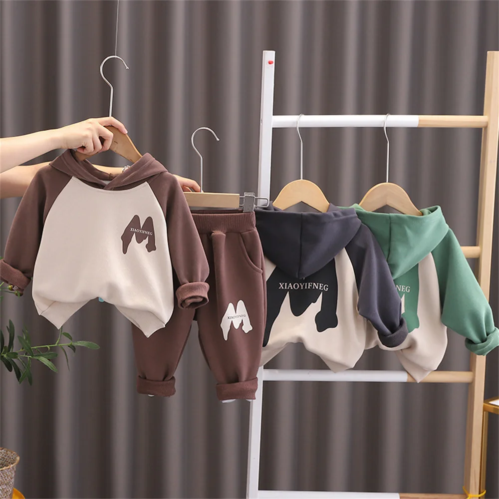 Korea Boy Children Clothes Set Toddler Kids Clothes Letter-Printed 2pcs Hoodie Sweatshirt + Jeans Pant Baby Girl Tracksuit Suit