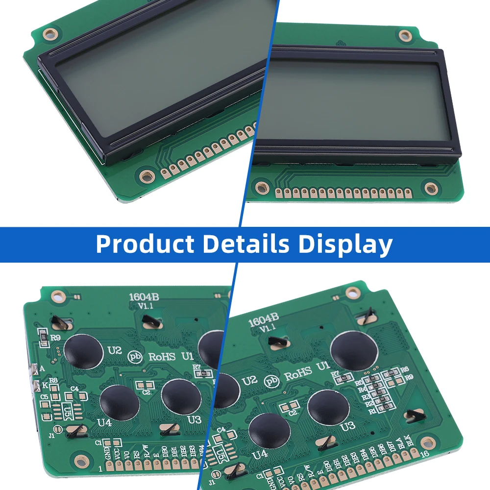 Russian Green Light Black Letters 1604B Character Dot Matrix Screen 04*16 LCD 3.6 Inches ST7066U Multi Language LCD Module