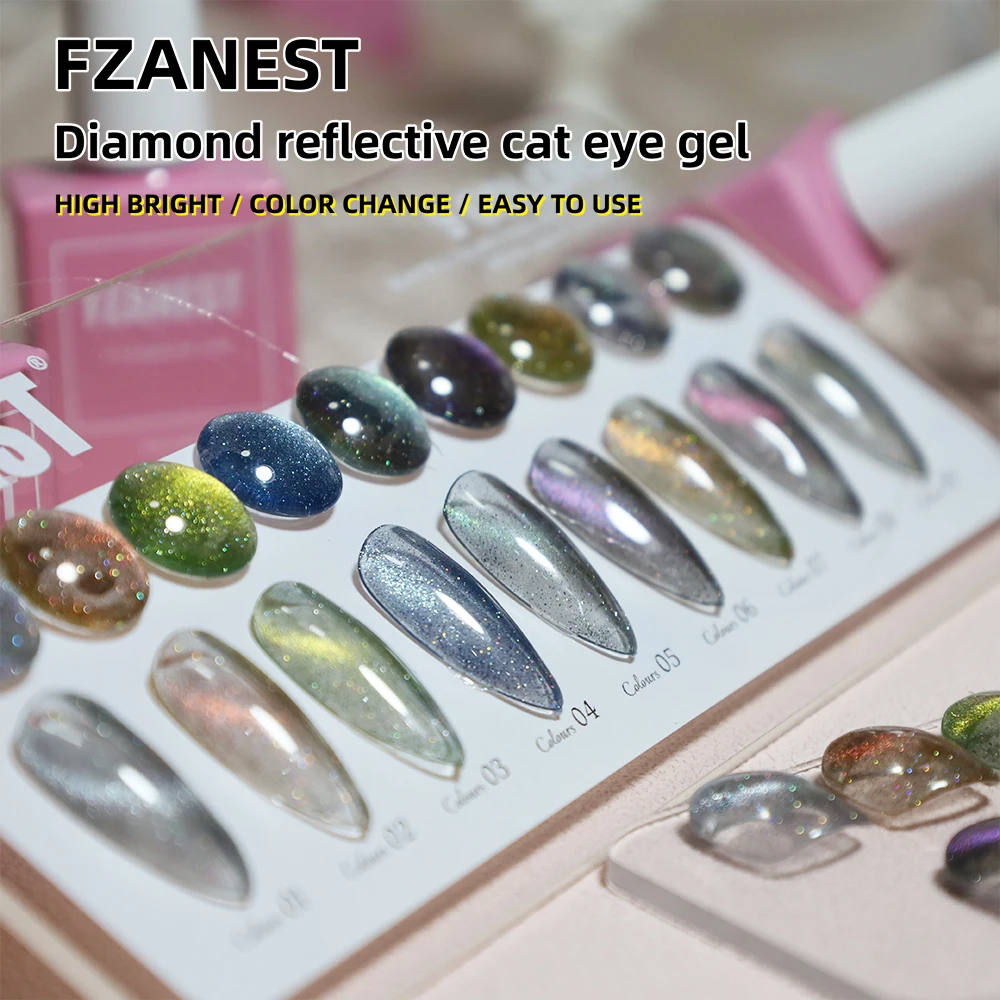 FZANEST Diamond Glitter Cat Eye Gel Reflective Galaxy Magnetic Cat Eye Gel Polish Gel Varnish with Sparkles