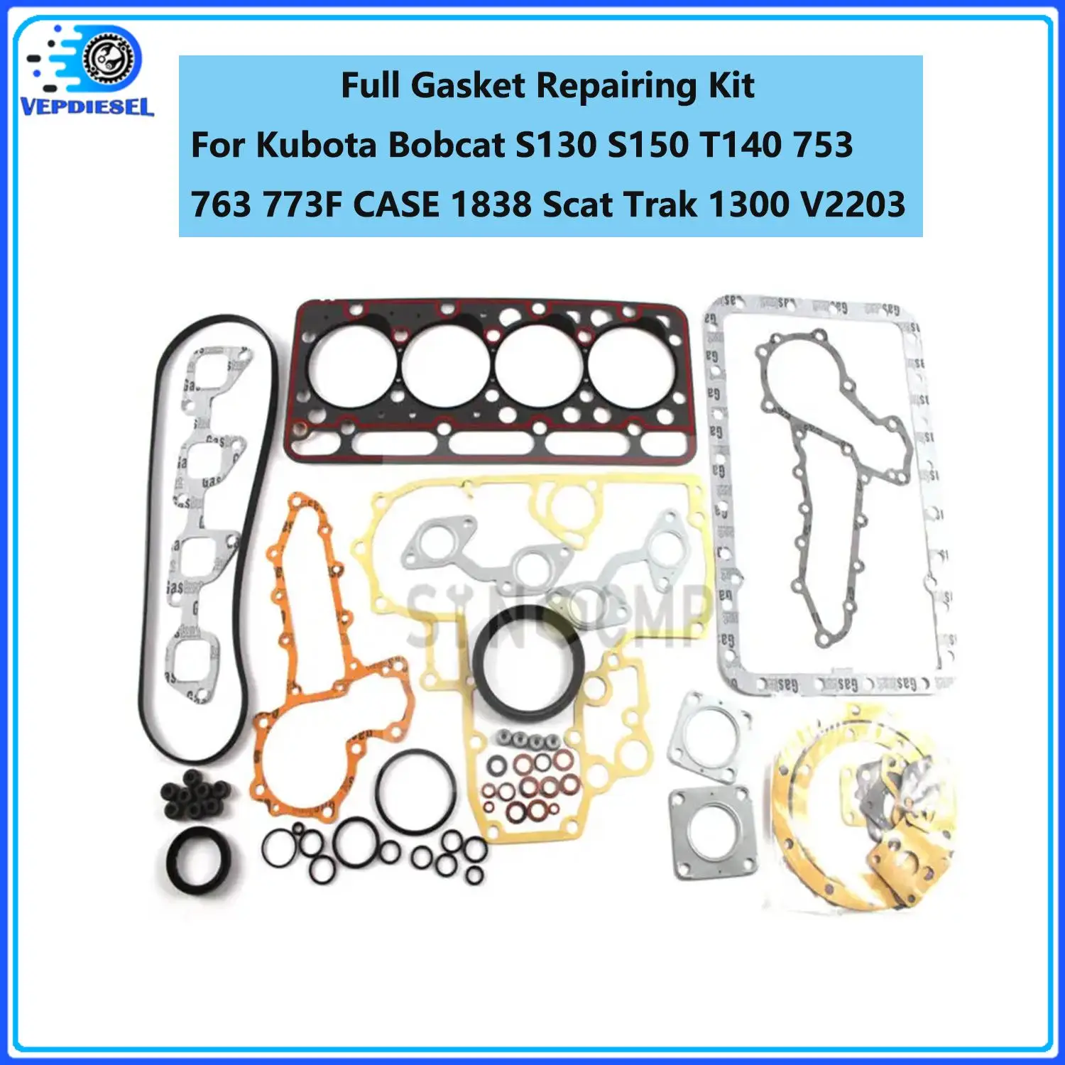 Full Gasket Repairing Kit For Kubota Bobcat S130 S150 T140 753 763 773F CASE 1838 Scat Trak 1300 V2203 Excavator Accessories