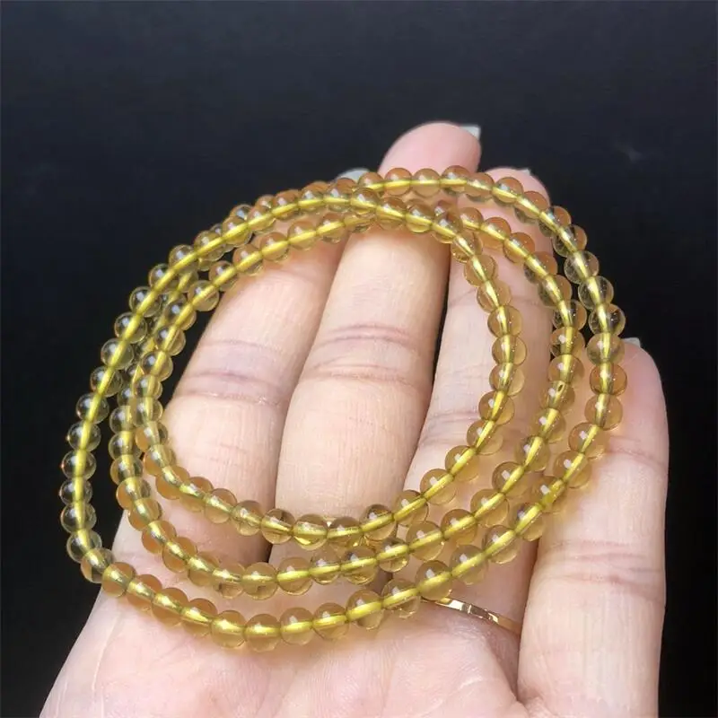 4.3MM Natural Libyan Lemon Quartz Triple Circle Bracelet Healing Fashion Reiki Crystal Fengshui Jewelry Birthday Gift 1pcs