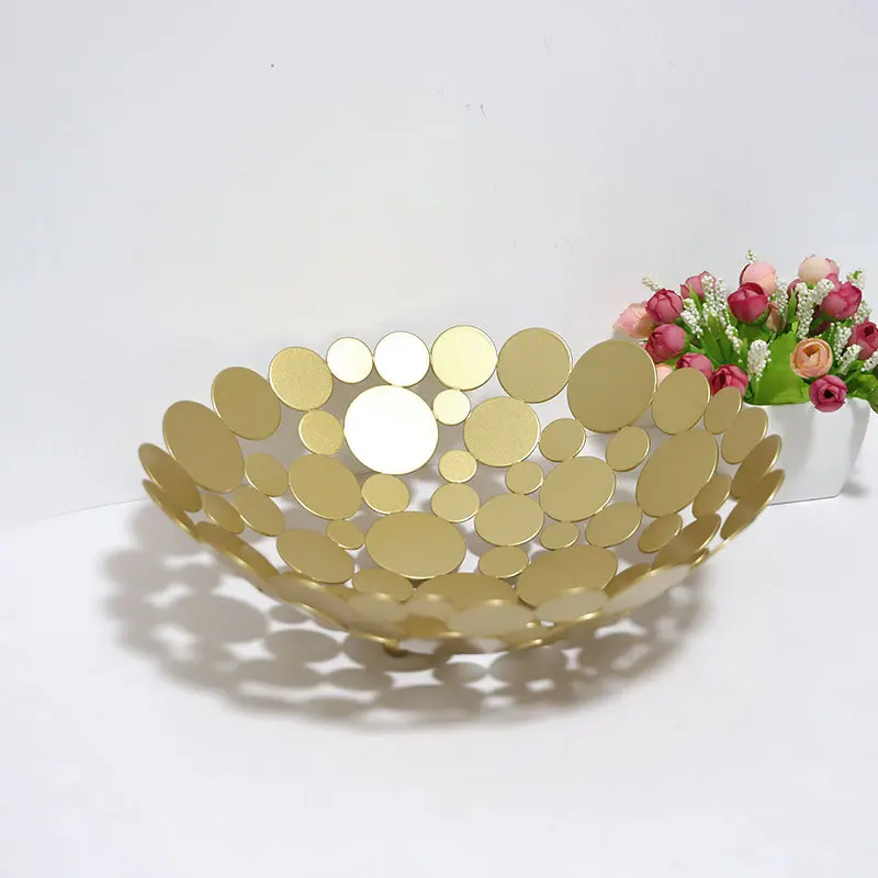 Nordic round iron fruit tray, living room fruit basket, snack storage basket, fruit basin, round water basket