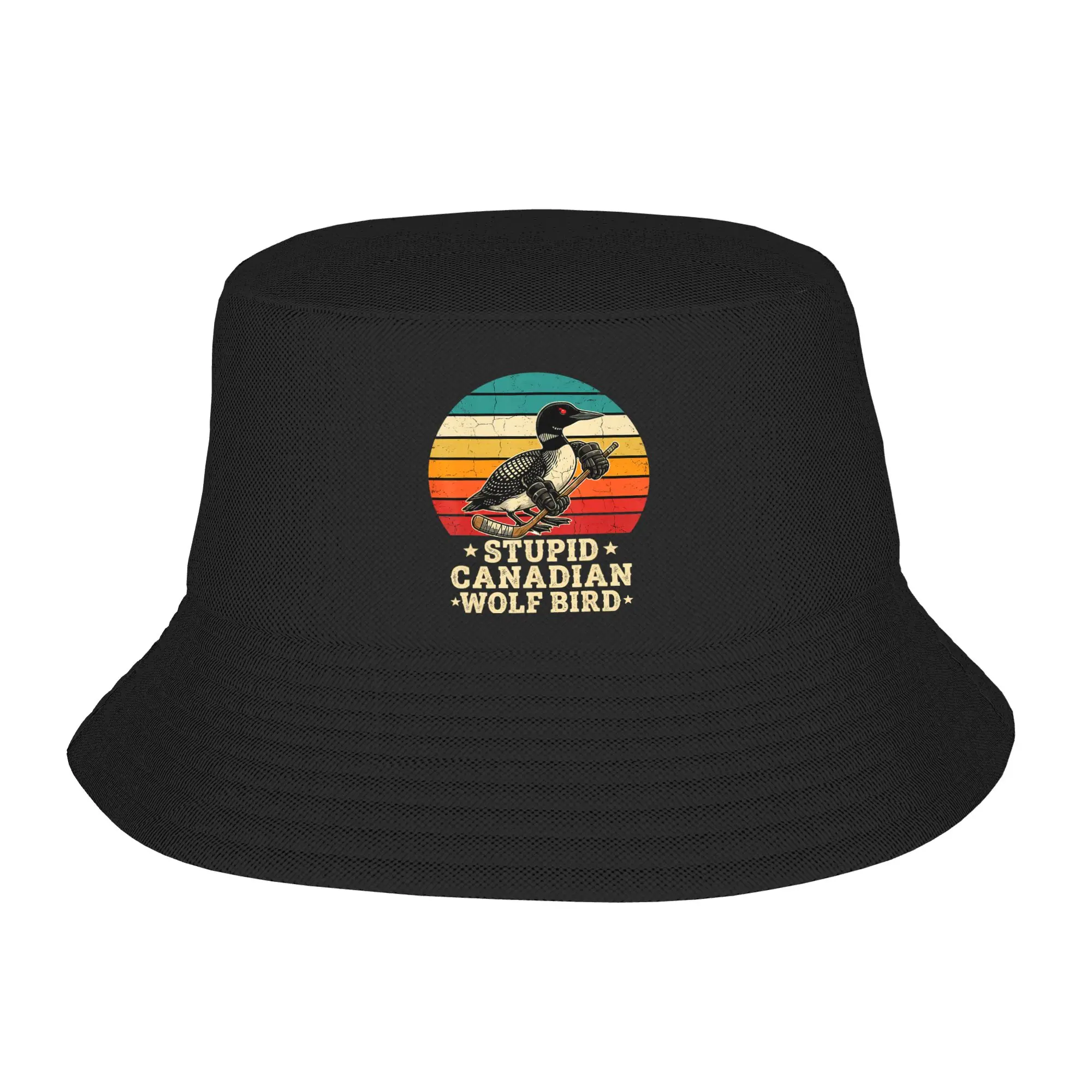 Stupid Canadian Wolf Bird Hockey Bucket Hat  Hawaii Fisherman Caps For Unisex Classic Fishing Sun Hats Portable Custom Cap