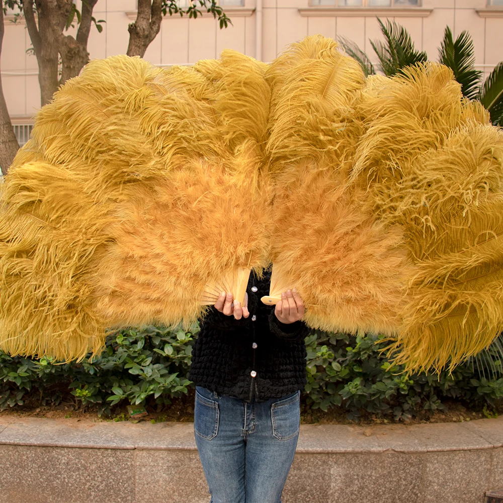 1M-1.3M Olive Green Ostrich Feather Fans Fluffy Performance Dance Folding Hand Held Fan Various Styles Party Stage Show Props