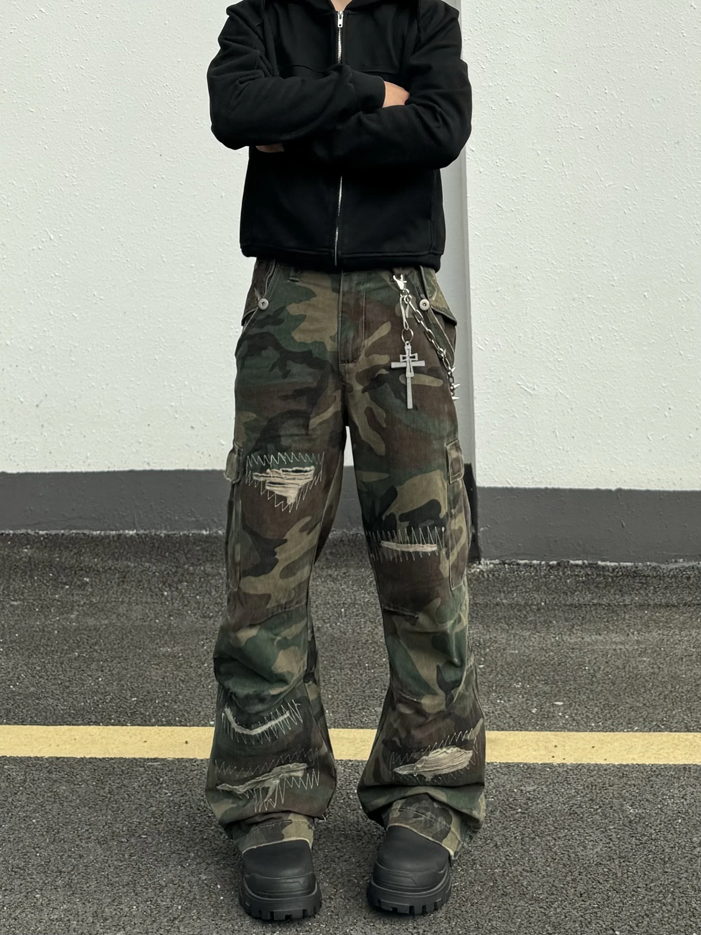 

Мужские рабочие брюки в стиле ретро-американский хай-стрит, камуфляжные, свободные, прямые, износостойкие, с прямыми штанинами, джинсы CleanFit