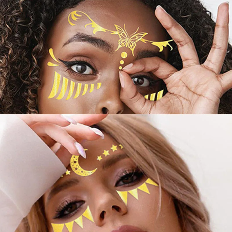 Glitter Tattoos Sticker Freckle Sparkles Tattoo Women Metallic Star Moon Face Temporary Tattoos for Girls Party Music Festival