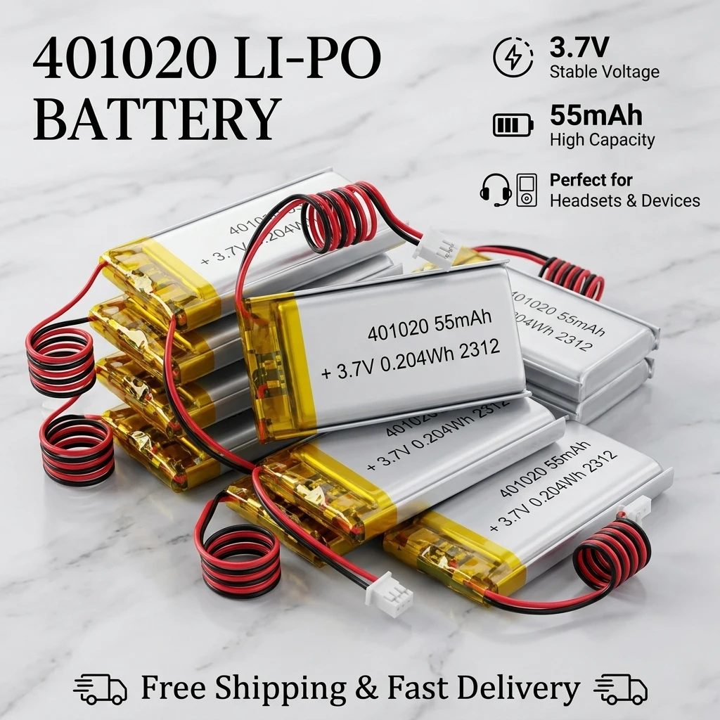 

401020 3.7V 55mAh Lithium Polymer Battery Li-Po Rechargeable Cell for Bluetooth Headset Speaker Smart Watch GPS MP4 LED Light