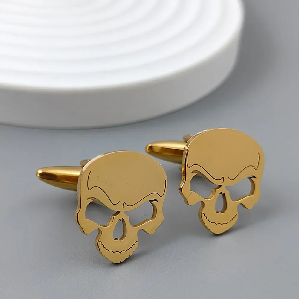 Stainless Steel Skull Cufflinks for Mens Fashion Jewelry Suit Shirt Sleeve Cuff Links Buttons Halloween Father's Day Gifts