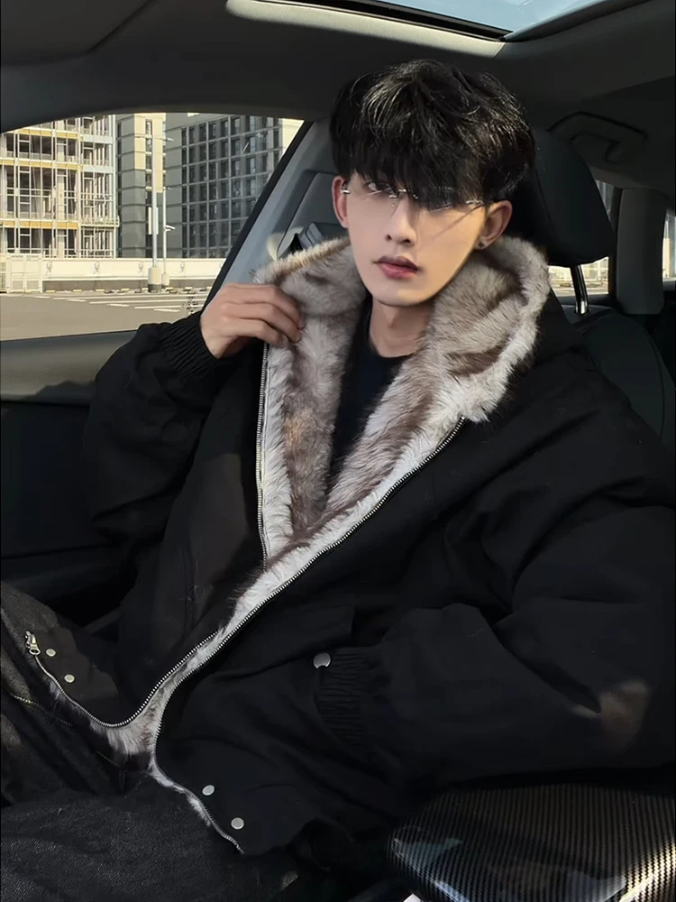 Men's 2025 Winter New High-End Hooded Faux Fur Collar Parkas Long Sleeve Thickened Cotton Jackets American Style Cotton Coats