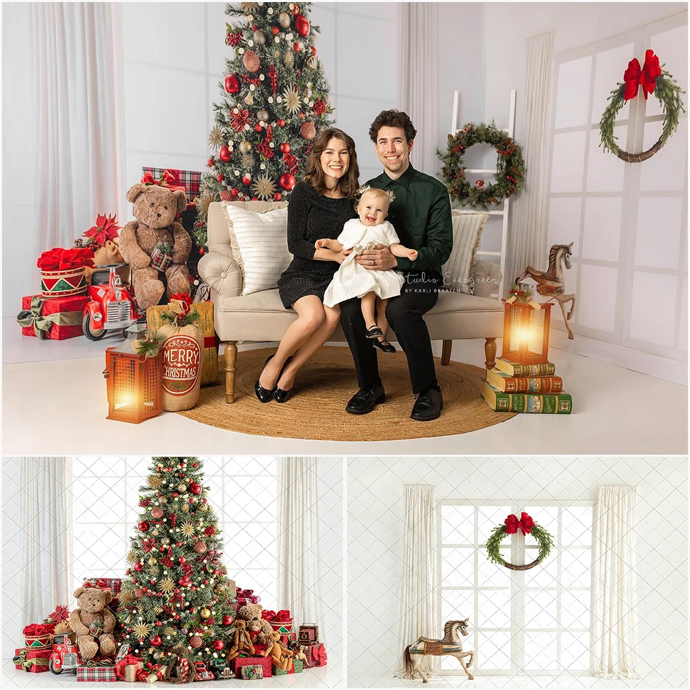 

Christmas Photography Backdrop Classic White Window Photo Background Kids Family Portrait Photocall Xmas Tree Photo Studio Props