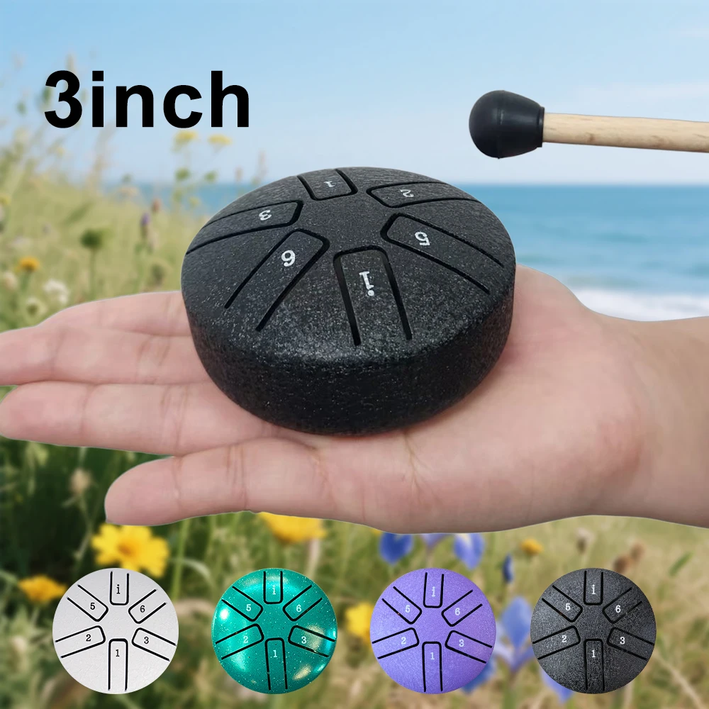 3 Inches 6 Tones Steel Tongue Drum Outdoors  Instrument Mini Hand Drum Ethereal Drum Percussion Drum Accessories for Gifts