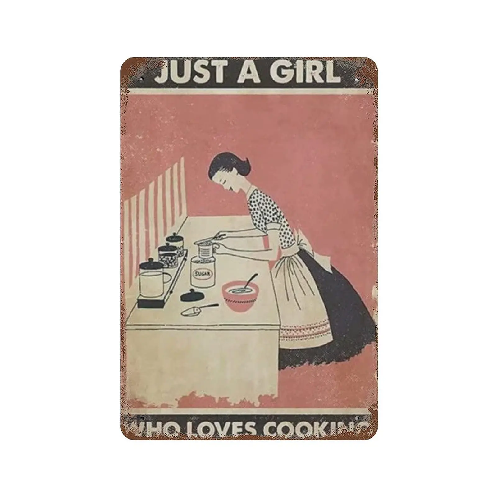 

Dreacoss Metal tin Sign，Retro Style， Novelty Poster，Iron Painting，Just A Girl Who Love Cooking Tin Sign- Wall Decor，Wall Decorat