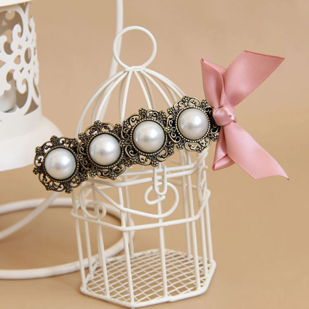 

Pearl Bow Hairpin Party Clip Retro Clips Tie Suitable for Any Style Women Manmade