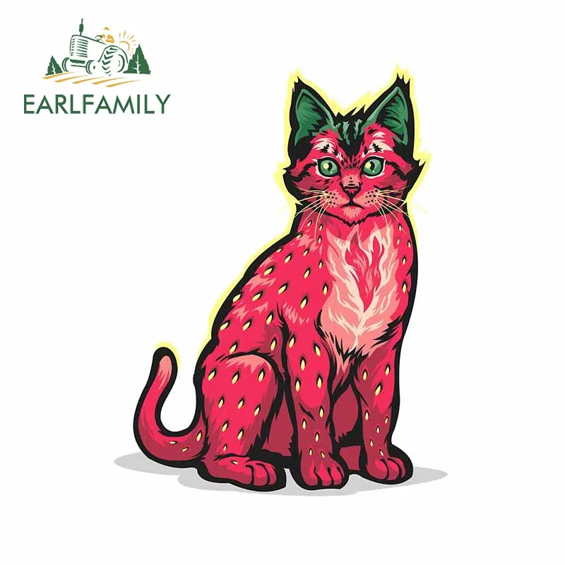 EARLFAMILY 13cm x 10.2cm For Strawberry Cat Car Stickers Vinyl Material Decal Bumper Car Accessories Waterproof Decoration