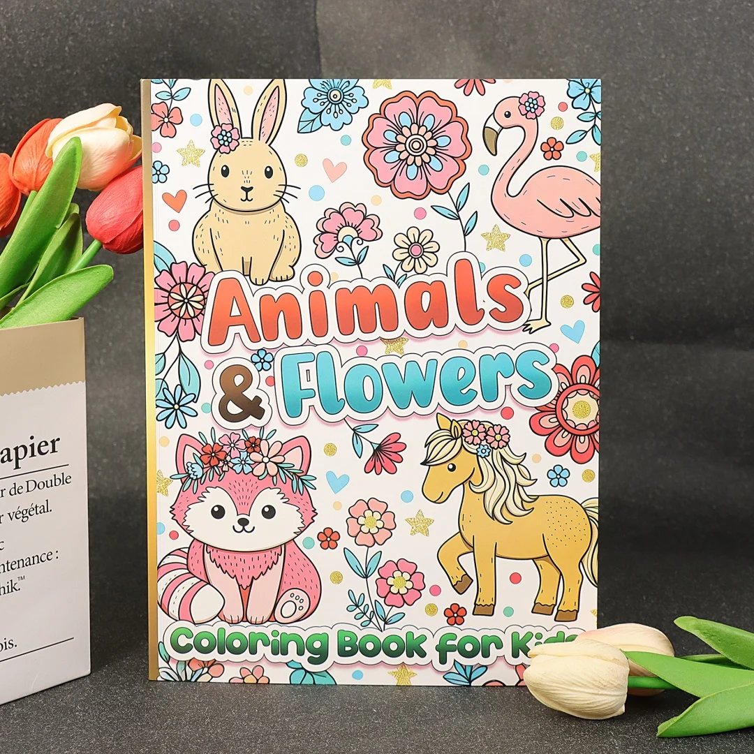 Animals & Flowers Coloring Book for teenager - Cute Kawaii Wildlife & Floral Coloring Pages Creative Activity Gift for Girls