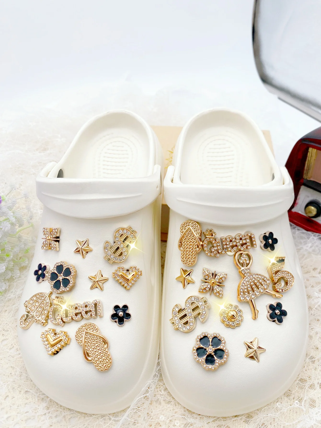 24pcs Fashionable & Versatile ABS Gold Dancing Girl DIY Detachable Shoe Charms. Simple Garden Clog & Sandal Clips for All Season