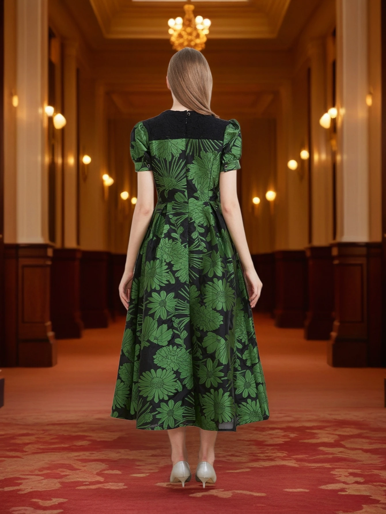 Luxury Women Organza Long Maxi Dress Party Fashion Lace Patchwork Summer Puff Sleeve New Arrival Elegant Evening Vestido