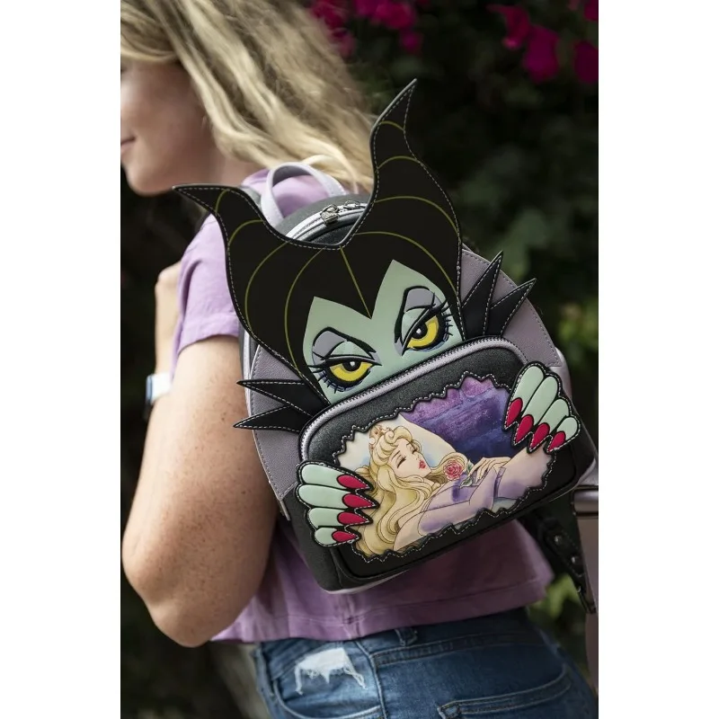 Loungefly Disney Villains Scene Maleficent Sleeping Beauty Womens Double Strap Shoulder Bag Purse Mini Backpack