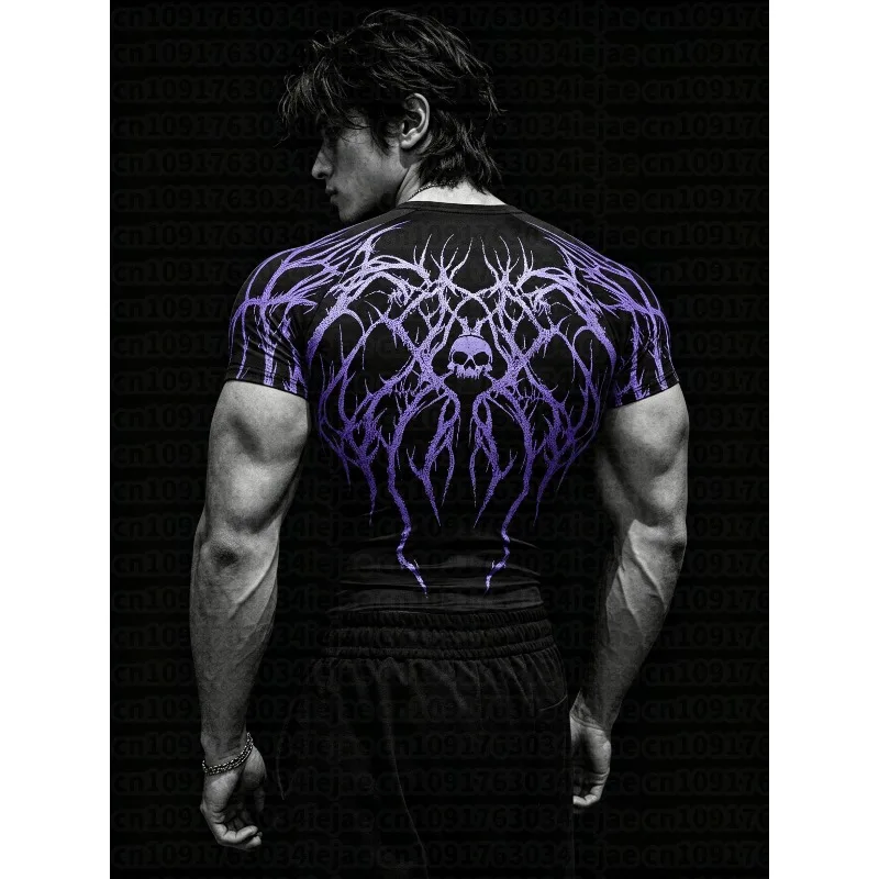 Men'S Kid Print Tight-Fitting Quick-Drying Short-Sleeved T-Shirt, Sports Fitness High-Elastic Breathable Base Shirt