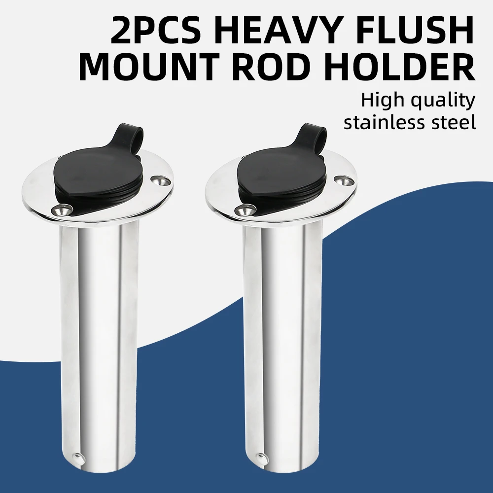 2pcs 15/30/90 Degree Heavy Flush Mount Fishing Rod Holder Stainless Steel with Lid Inner Tube Gasket Boat Accessories