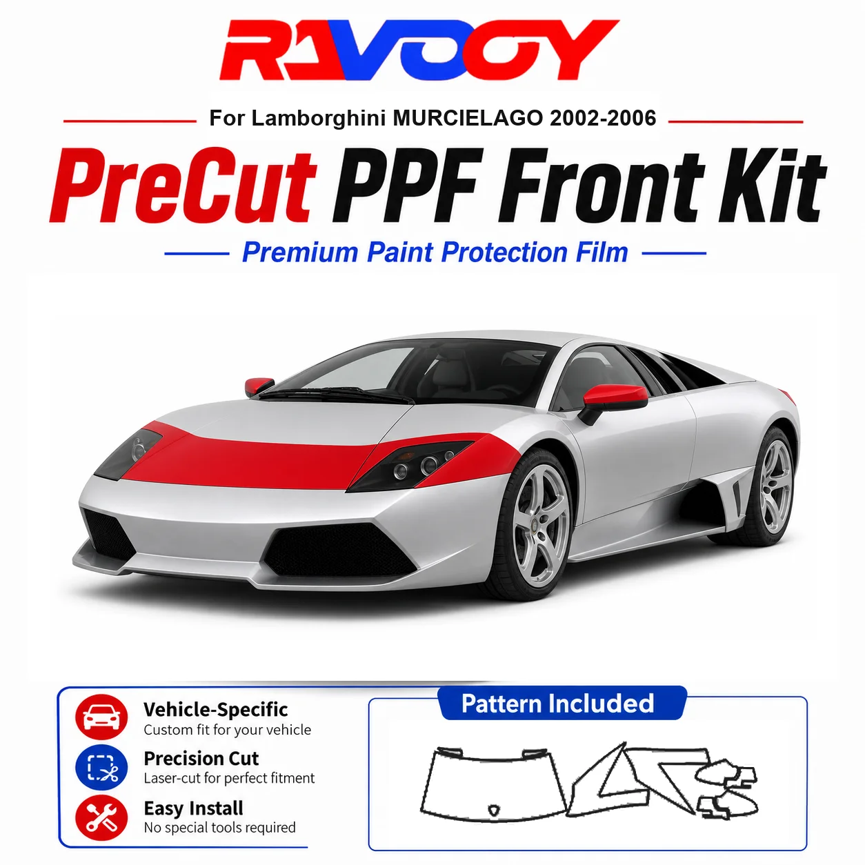 

8.5mil TPU Precut PPF Kit For Lamborghini MURCIELAGO 2002-2006 - Hood, Fenders & Mirror Set - Self-Healing Clear Bra Film