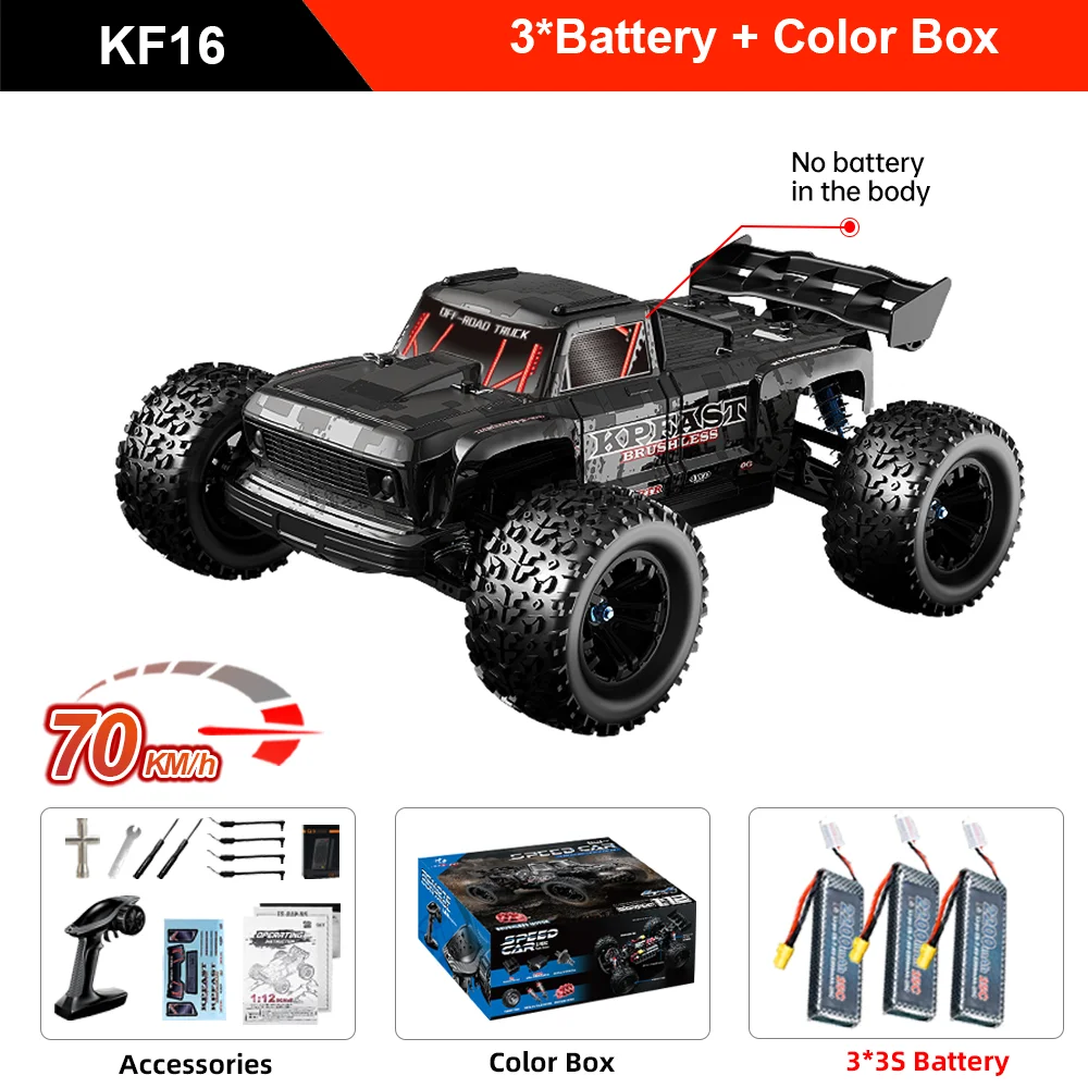 KF16 1:12 Hoge Snelheid Drift Racing 70 KM/H Borstelloze Motor 4WD 3S 3200 mah RC Off Road auto Monster Vrachtwagens Speelgoed voor Voor Kinderen Geschenken