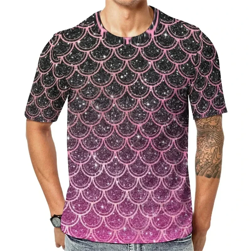 Fish Scales Pattern T Shirt For Men Colorful 3D Printed Tees Summer Fashion Harajuku Loose Short Sleeve T-Shirts Round Neck Tops