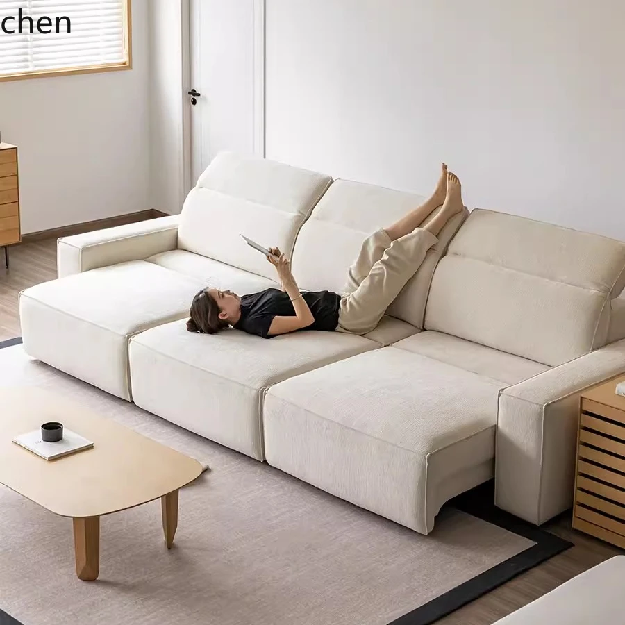 ZML modern simple small apartment minimalist fabric sofa living room straight row retractable adjustment electric sofa bed