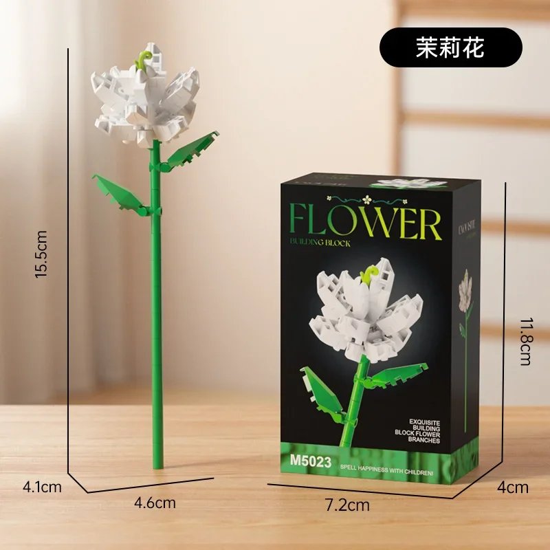 M5023 Jasmine Flower Bouquet Building Blocks Micro Bricks Plant Collection Artificial Eternal Flora Toy For Home Decoration Gift