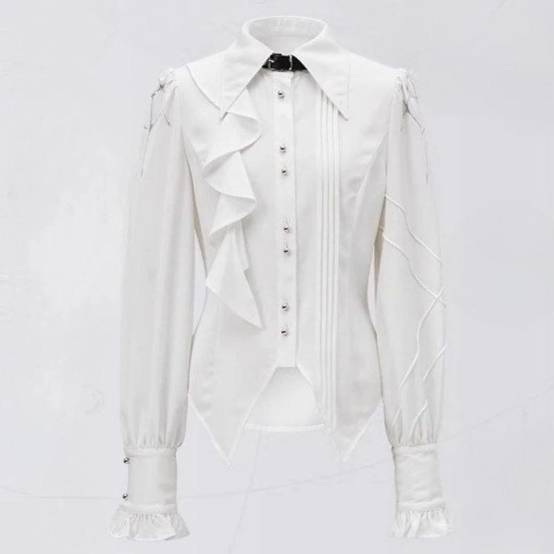 日本不規則なスプリットブラウスシングルブレストグランジボディコンシャツ女性原宿ヴィンテージフリル襟 Blusas Y2k 美的