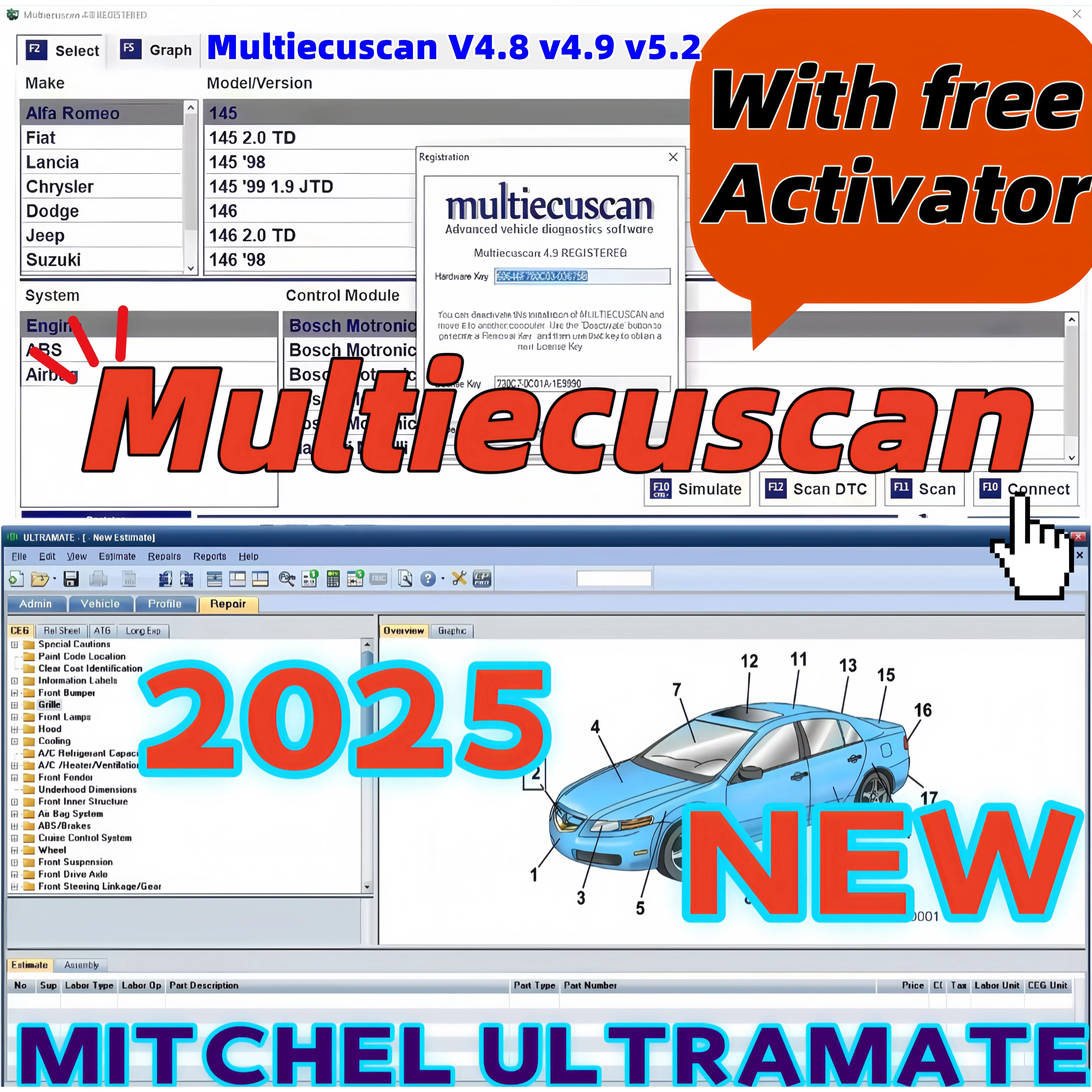 

Multiecuscan V4.8-V5.2 Pro Diagnostic Software | For Fiat/Chrysler/Dodge/Jeep/Suzuki | Compatible with ELM327/OBD II+ULTRAMATE 7