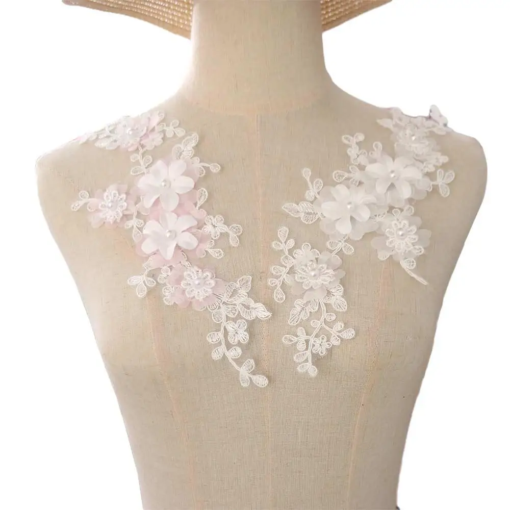Wedding Dress 3D Embroidery Flower Appliques Beaded Lace Clothing Patches Elegant Exquisite Clothing Applique Dressmaking