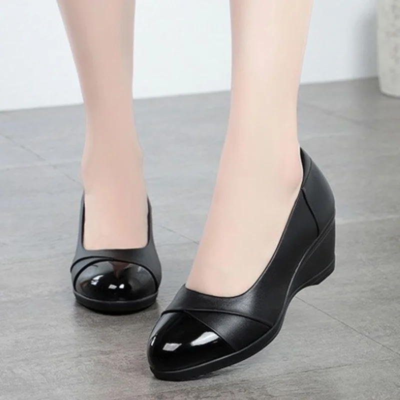 Women Cute Round Toe High Quality Wedge Heel Comfort Pumps Lady Fashion Elegant Comfort Spring Summer Office Work Shoes A31