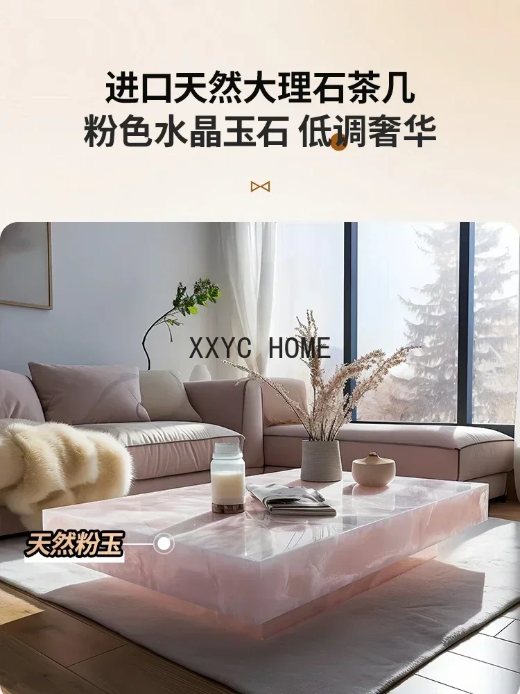 Pink Jade Natural Marble Tea Table Modern Simple Home Living Room Art Italian Minimalist New