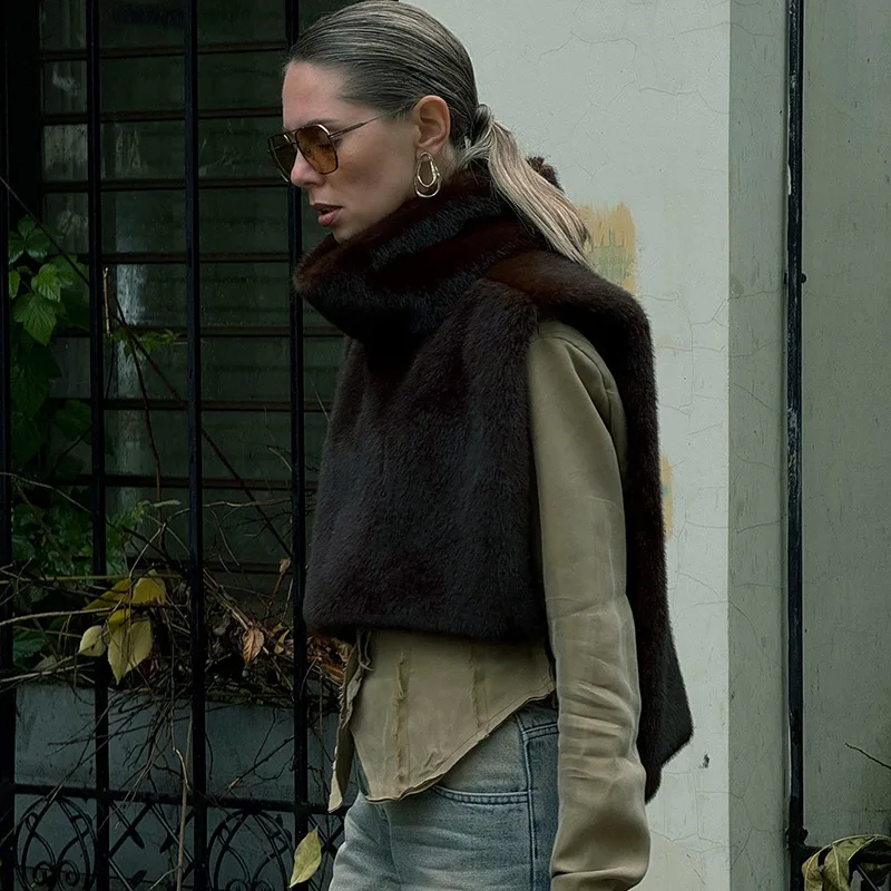 Playeras para mujer casuales nova cor sólida meia gola alta colete de pele sem mangas topo para mulher ropa de mujer y2k roupas 2025