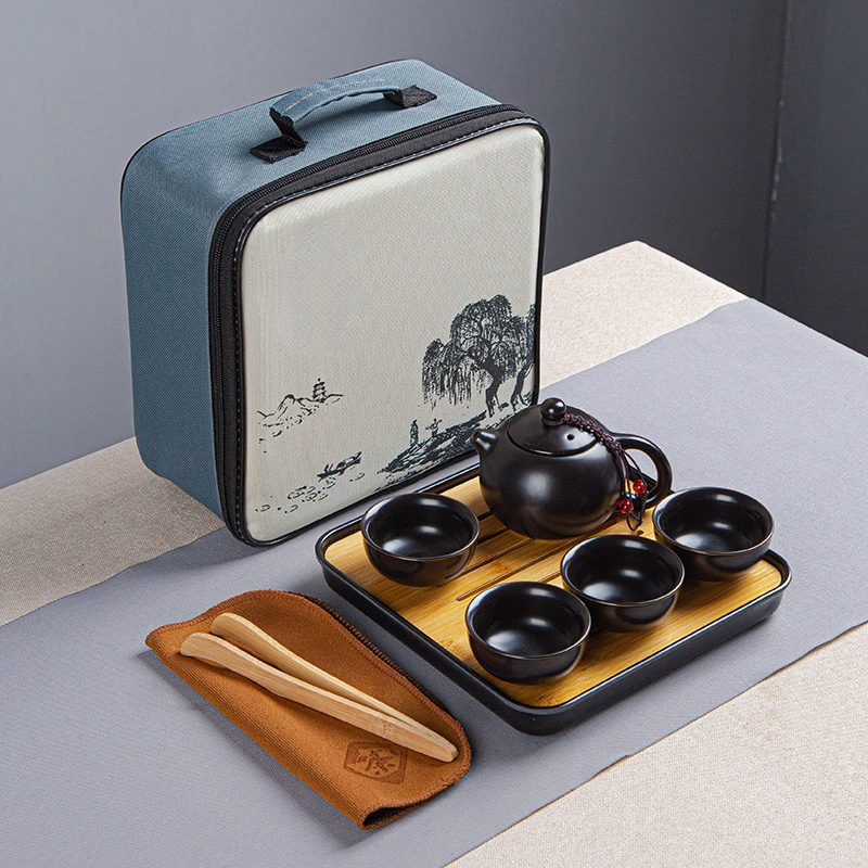 

Chinese Kung Fu Tea Set Travel Ceramic Portable pot Porcelain set Gaiwan Cups Tool with Travelling Bag