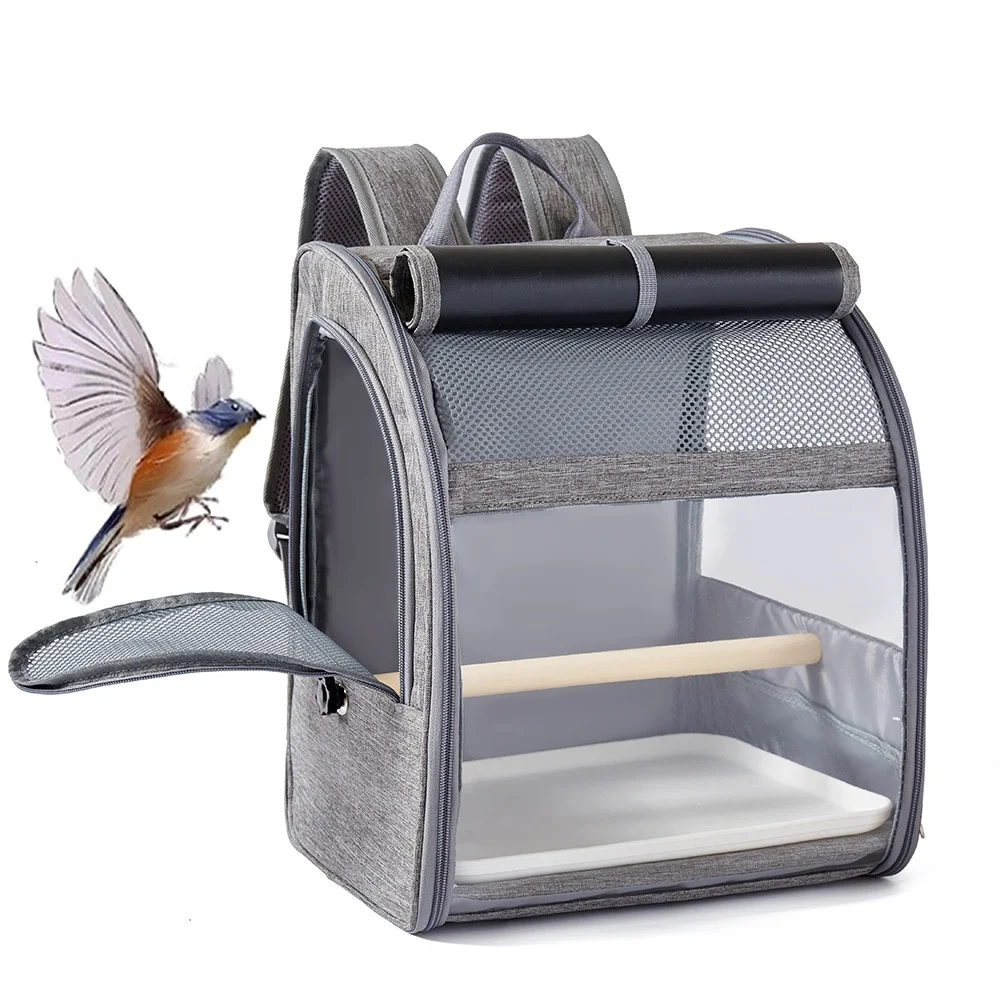 Portable Bird Carrier Bird Backpack with Perch and Tray for Birds Cockatiel Parrot Breathable Large Space Bird Cage Travel Bag