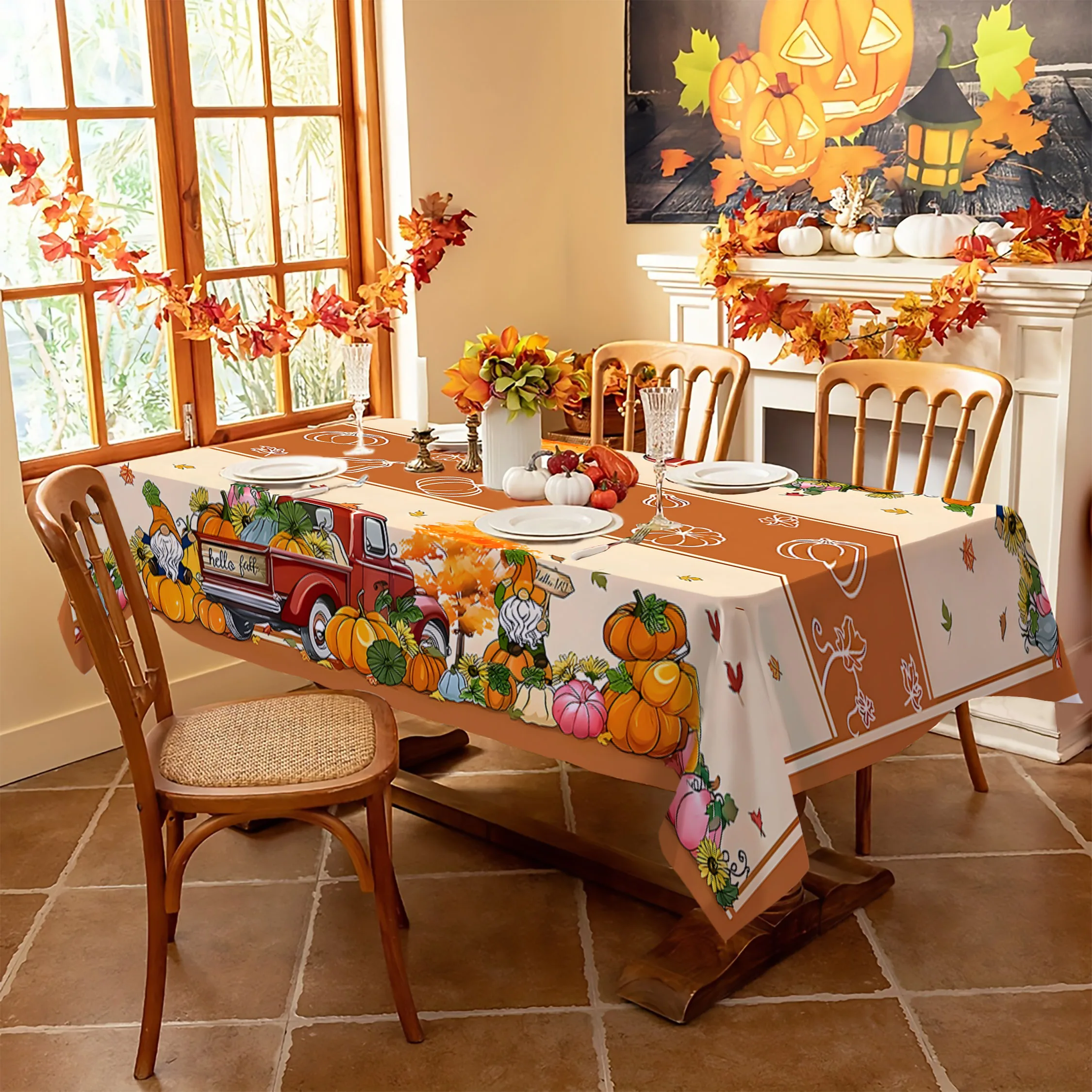 Thanksgiving Rectangle Tablecloth Rural Autumn Pumpkin Tablecloth For Autumn Thanksgiving Party Tablecloth Celebrations Decorate