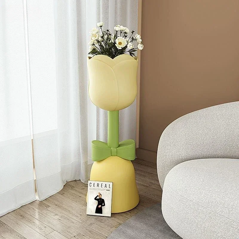 Tulip Cream Storage Floor-standing Vase Flower Arrangement Home Furnishings Living Room TV Cabinet Bedroom Decorative Flower Pot