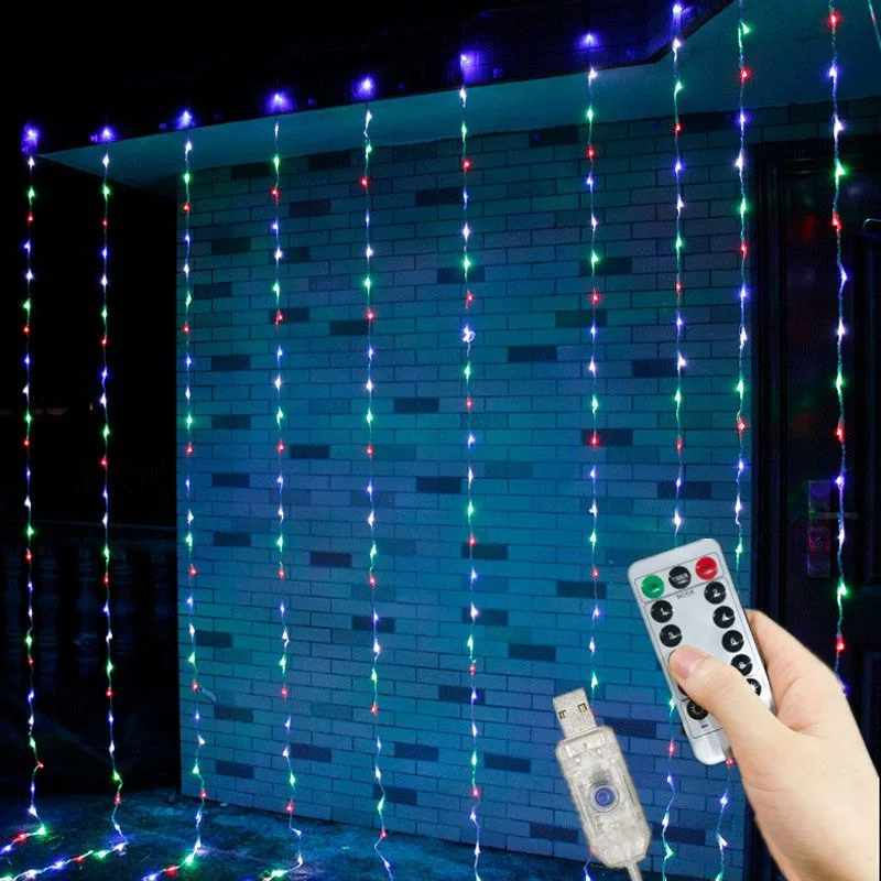Decorazioni per la camera 8 modalità USB Tenda luminosa per interni Fata String Light Decorazione Matrimonio Festa di Natale Vacanza 3/6M Luce per camera da letto a LED