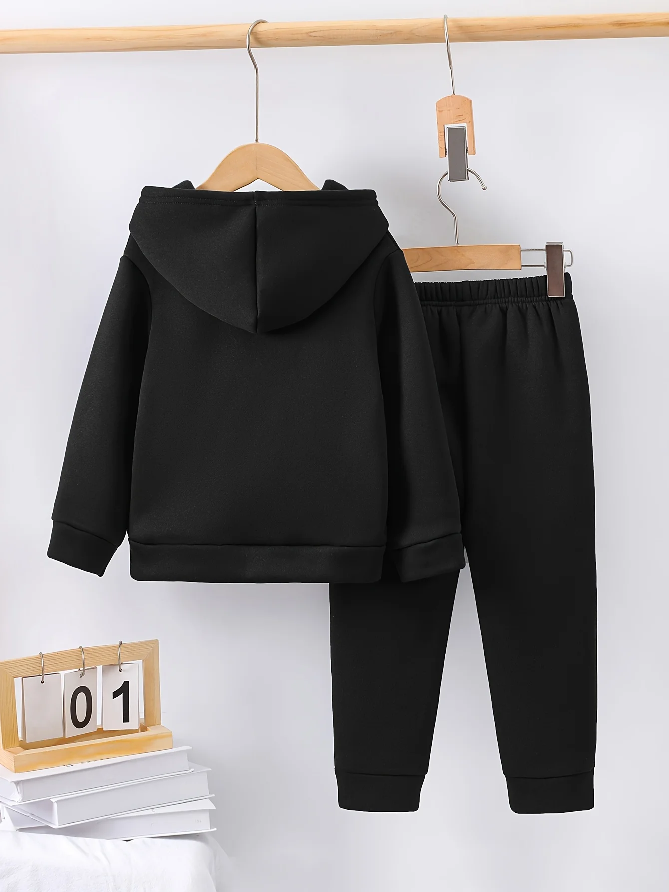 2set Autumn and winter new casual comfort sports style warm boys printed warm lining hoodie and tracksuit pants