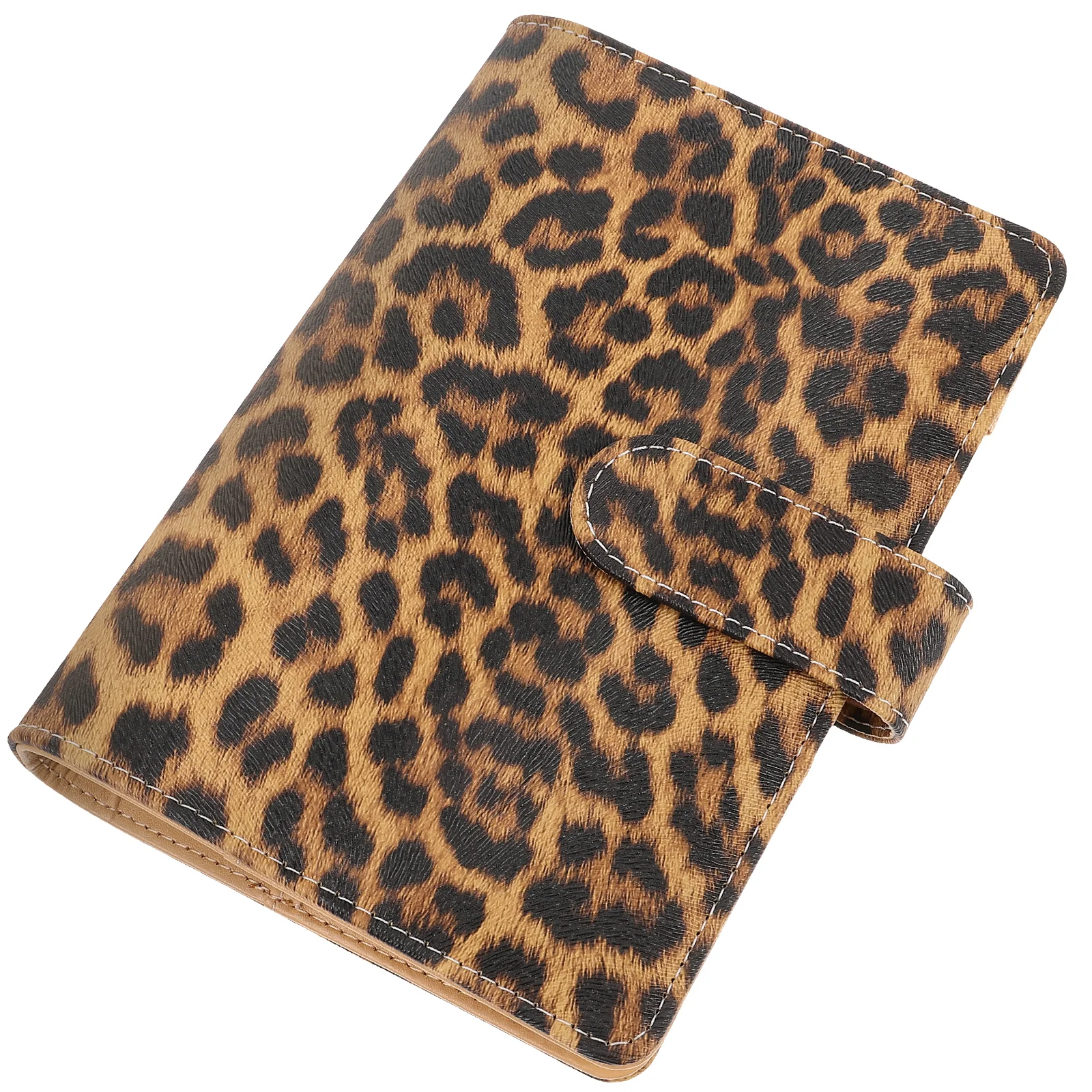 

A6 Budget Binder Magnetic Planner Cover PU Yellow Cheetah 6-Rings Notebook Refillable Leaf Case Protective