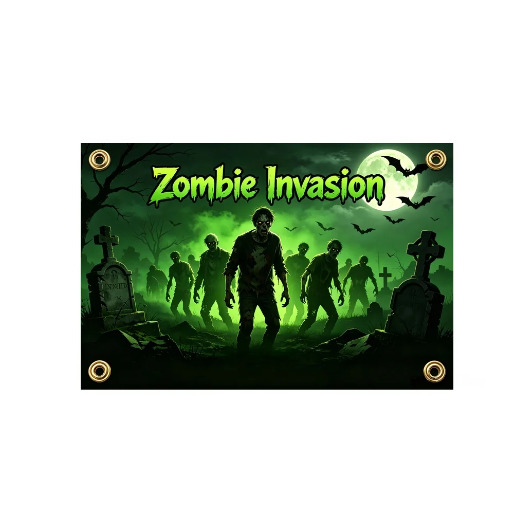 Zombie Invasion Graveyard Moonlight Night Tapestry Flag 2x3ft 3x5ft Polyester Banner Halloween Decor Outdoor Horror Wall Hanging