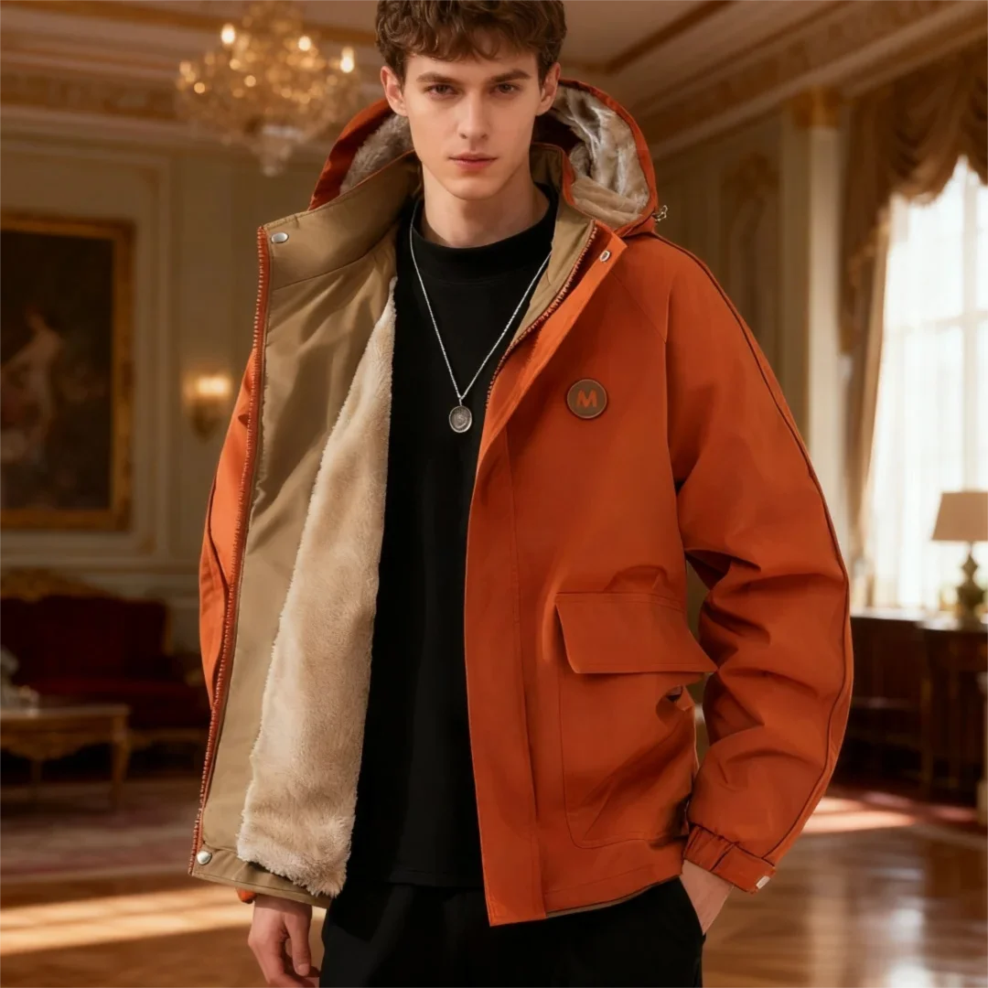 

Men's Big & Tall Detachable Hooded Jacket - Fleece-Lined Workwear Style Coat for Transitional Seasons