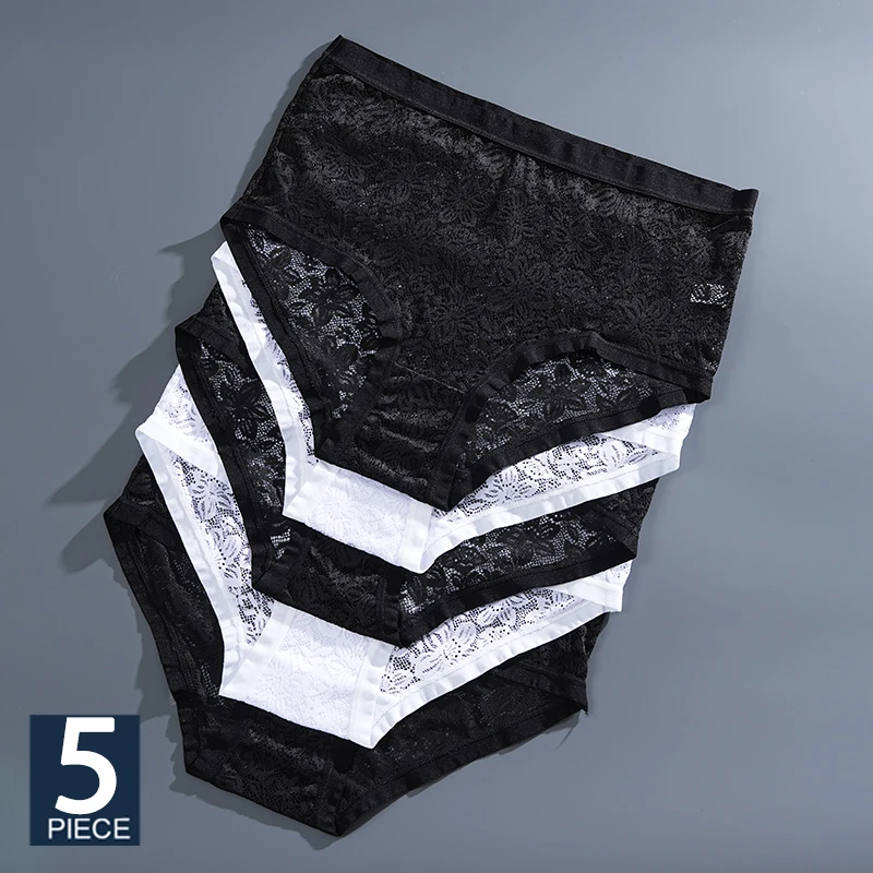 FINETOO 5 قطعة سراويل داخلية نسائية من الدانتيل الأزهار مثير شفافة ملابس داخلية جيدة التهوية الإناث ملخصات مريحة الصلبة ow الارتفاع مثير الملابس الداخلية