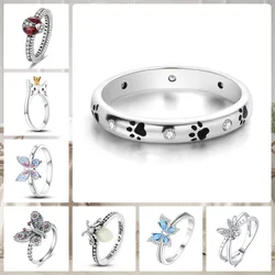MISEFF Original Real 925 Sterling Silver Puppy paw prints Rings For Wedding Engagement Birthday Silver Jewelry Women Gift