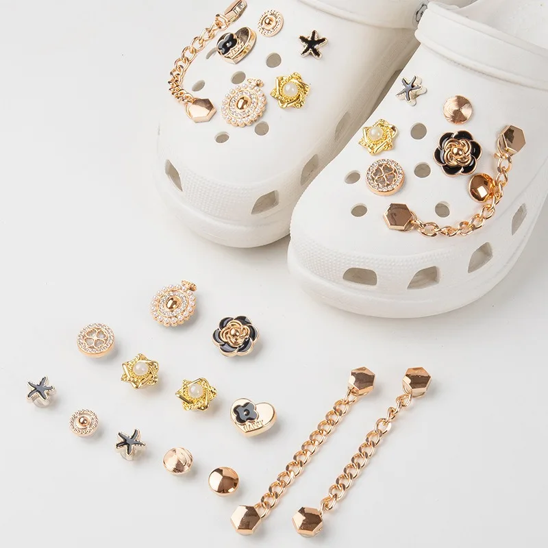 

13PCS Fashion Shoe Charms Set Accessories Hole Shoe Buckle Advanced Retro Metal Chain DIY Shoes Decorations Woman Girls Gift