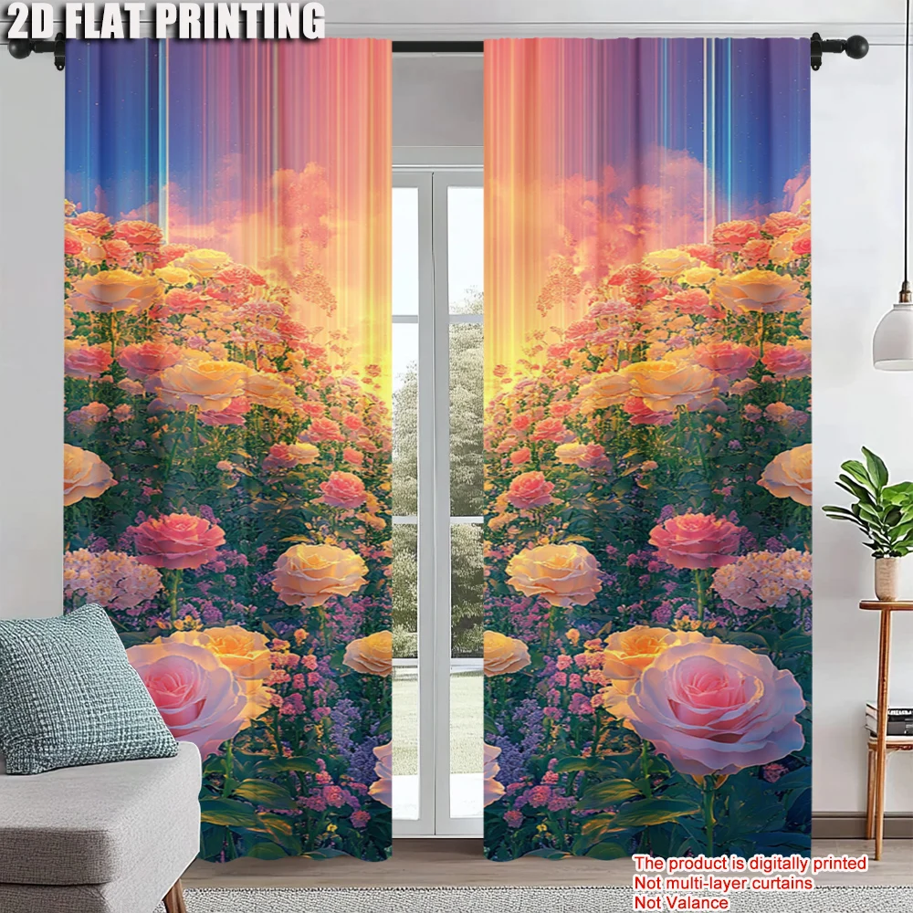 

2Pcs Contemporary Rod Hole Curtains Versatile For Bedroom Living Room Kitchen Office Decor Machine Washable Polyester Sun