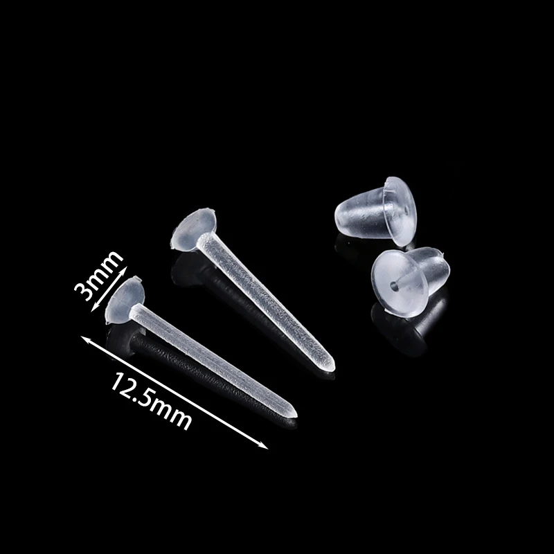 50-200Pcs 3mm Invisible Plastic Soft Silicone Rubber Earring Base Pins Stud Earring Piercing Retainer for DIY Earring Findings